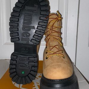Timberland platform boots. Classic wheat color.